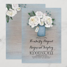 Dusty Blue Pintado Mason Jar Rustic Floral Boda