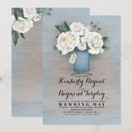 Invitación Dusty Blue Pintado Mason Jar Rustic Floral Boda