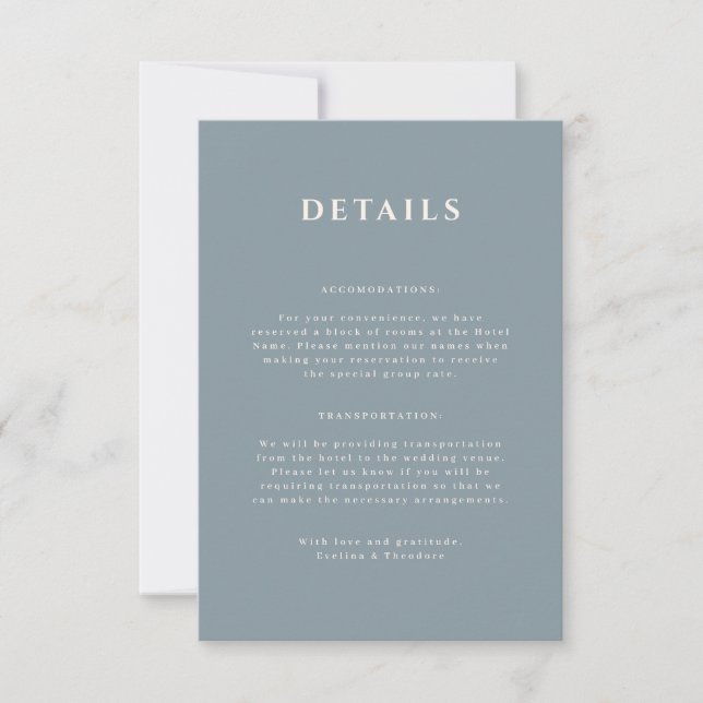 Invitación Dusty Blue Portrait Wedding Details Card (Anverso)