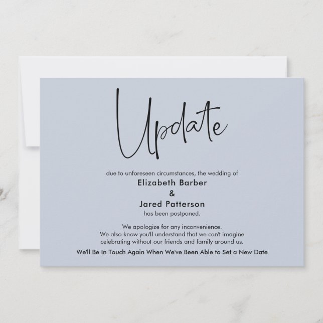 Invitación Dusty Blue Postponed Boda Update Card (Anverso)