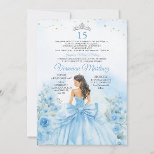 Invitación Dusty Blue Princesa Floral Dulces 15 Años Español