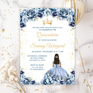 Invitación Dusty Blue Princesa Floral Quinceañera