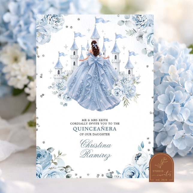 Invitación Dusty Blue Princess Cuento de Hadas Castillo Quinc (Subido por el creador)
