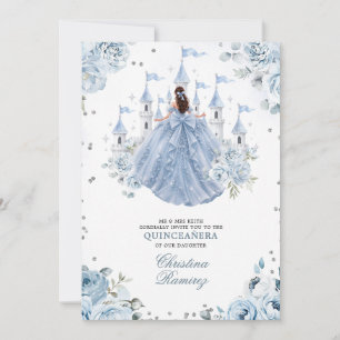 Invitación Dusty Blue Princess Cuento de Hadas Castillo Quinc