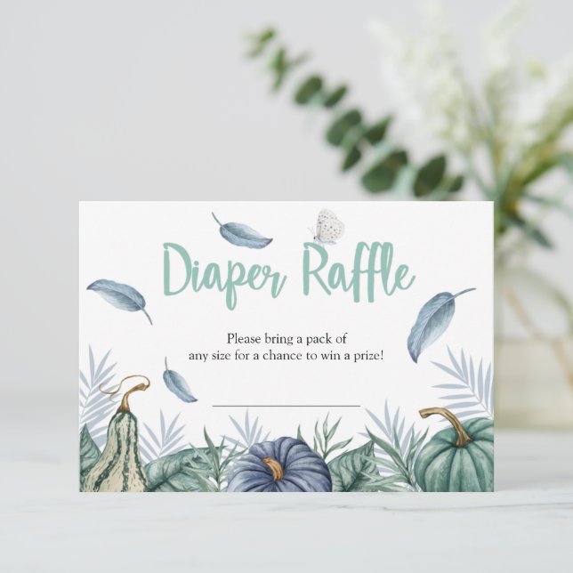 Invitación Dusty Blue Pumpkin Baby Shower Diaper Raffle Card (Anverso de pie)