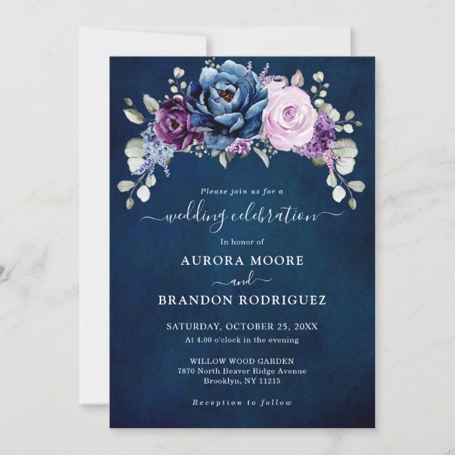 Invitación Dusty Blue Purple Lilac Boda Celebración Invita (Anverso)