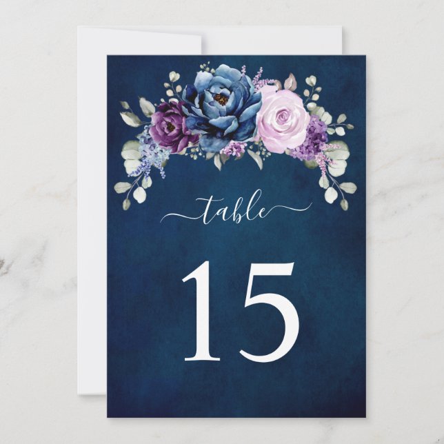 Invitación Dusty Blue Purple Lilac Wedding Table number card (Anverso)