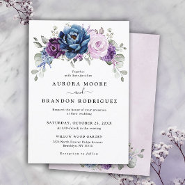 Invitación Dusty Blue Purple Navy Lilac Blooms Boda