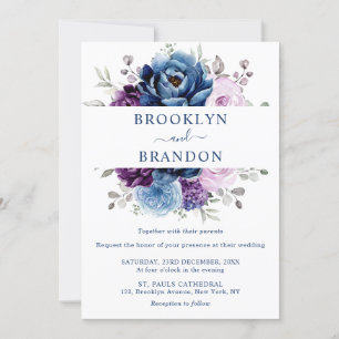 Invitación Dusty Blue Purple Navy Lilac Blooms Boda Invita