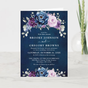 Invitación Dusty Blue Purple Navy Lilac Blooms Boda Invita