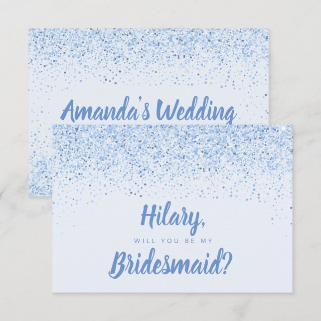 Invitación Dusty Blue Purpurina Bridesmaid Card (Anverso / Reverso)