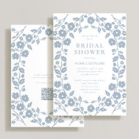 Dusty Blue QR Code Floral Folclore blanco ducha de