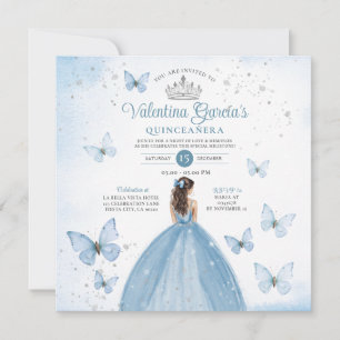 Invitación Dusty Blue Quinceañera 15 Anos Butterfly Silver