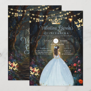Invitación Dusty Blue Quinceañera 15 Anos Fores Flowers Gold
