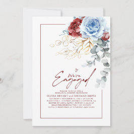 Invitación Dusty Blue Red Floral Engagement Party Photo