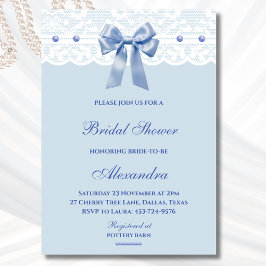 Invitación Dusty Blue Regency Bow Pearl Lace Bridal Shower
