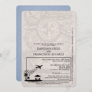Invitación Dusty Blue República Dominicana Boda de Pasaportes