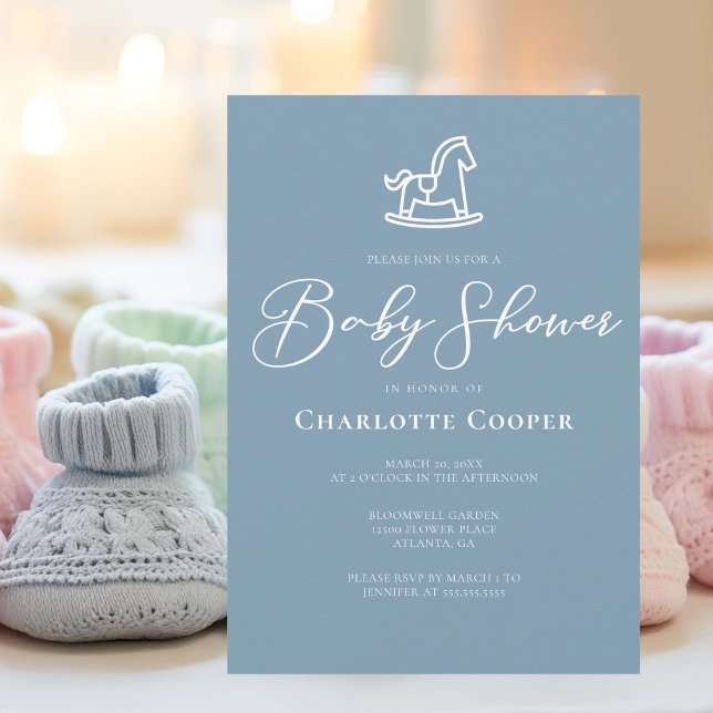 Invitación Dusty Blue Rocking Horse Baby Shower (Subido por el creador)