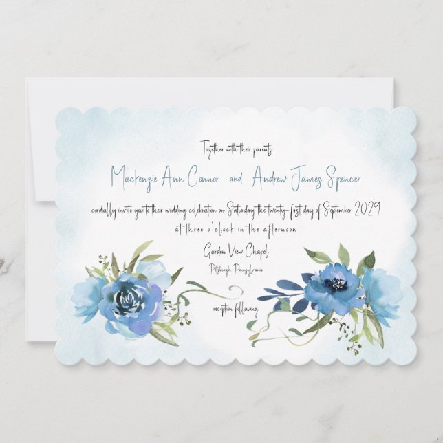 Invitación Dusty Blue Romance Floral Watercolor (Anverso)