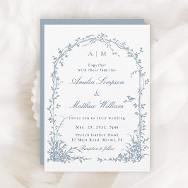 Invitación Dusty Blue Romantic Botanical Arch Garden Wedding 