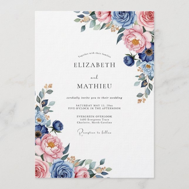 Invitación Dusty Blue Romantic Floral Wedding (Anverso)