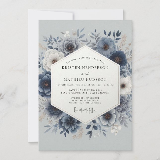 Invitación Dusty Blue Romantic Floral Wedding (Anverso)