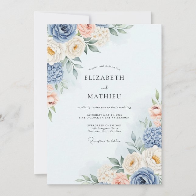 Invitación Dusty Blue Romantic Watercolor Wedding (Anverso)