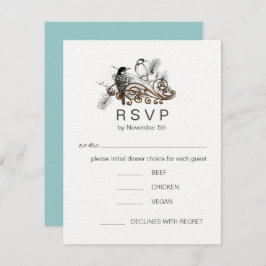 Invitación Dusty Blue Romantic Woodpecker Aves de amor RSVP