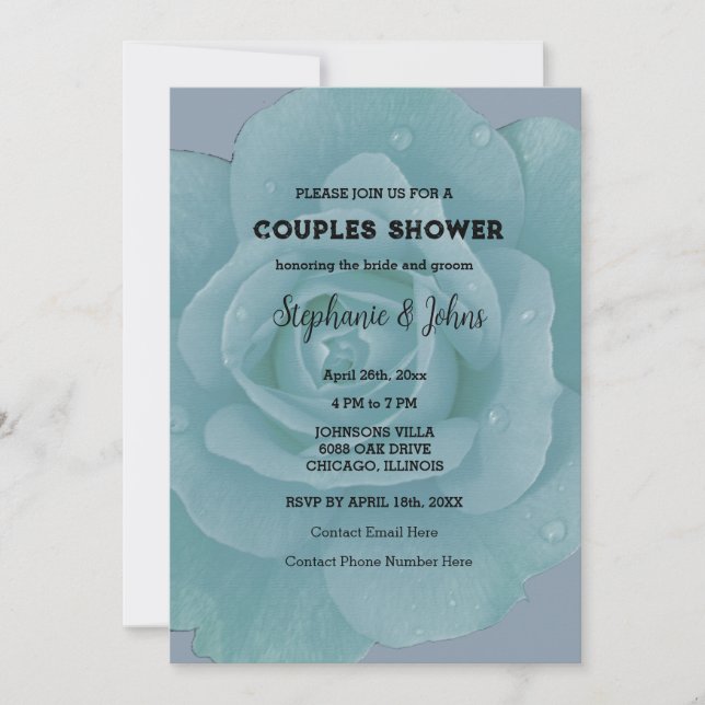 Invitación Dusty Blue Rosa Floral Couple Shower Guay Boda (Anverso)