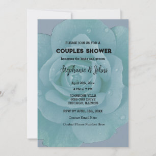 Invitación Dusty Blue Rosa Floral Couple Shower Guay Boda