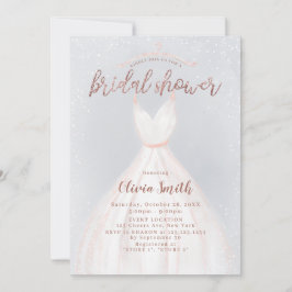 Invitación Dusty Blue Rosa Gold Elegant Vestido Bridal Shower