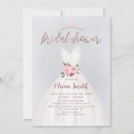 Invitación Dusty Blue Rosa Gold Elegant Vestido Bridal Shower