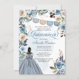 Invitación Dusty Blue Rosa Rustic Country Quinceañera