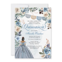 Dusty Blue Rosa Rustic Country Quinceañera Invitat
