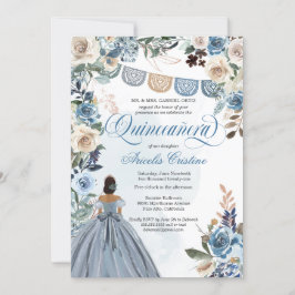 Invitación Dusty Blue Rosa Rustic Country Quinceañera Invitat