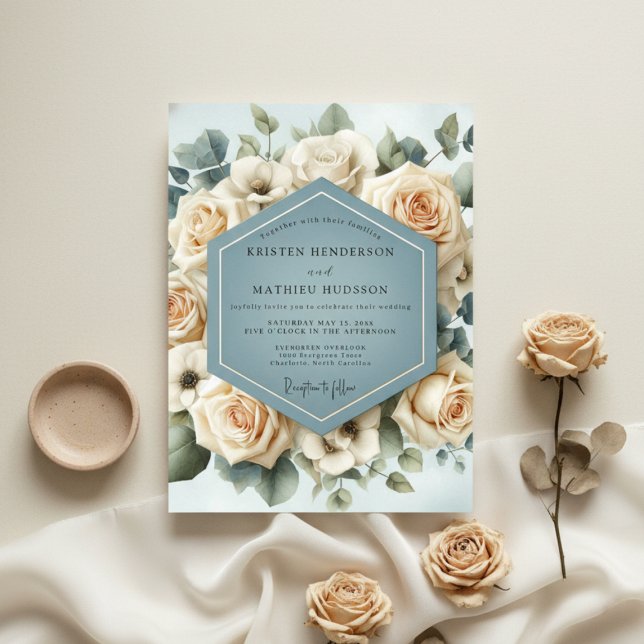 Invitación Dusty Blue Rose Bloom Wedding (Subido por el creador)