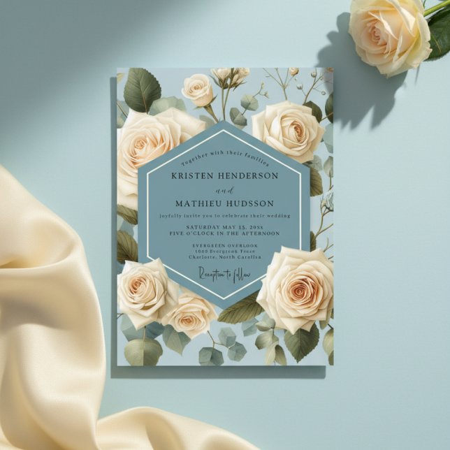 Invitación Dusty Blue Rose Botanical Wedding (Subido por el creador)
