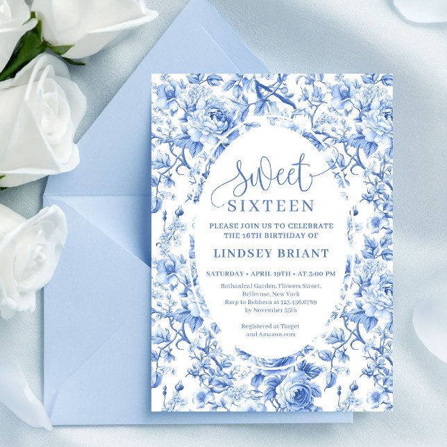 Invitación Dusty Blue Roses Digital Sweet 16 Invitation (Dusty Blue Roses Digital Sweet 16 Invitation)