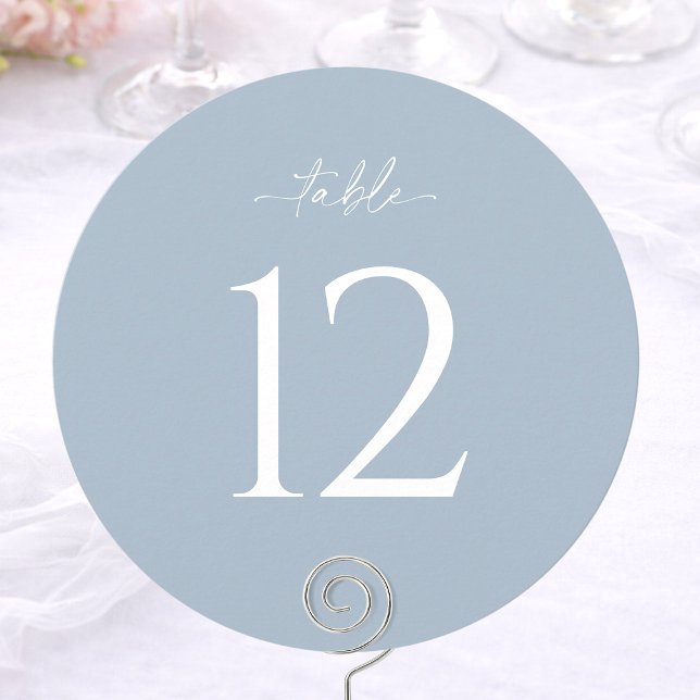 Invitación Dusty Blue Round Wedding Table Number (Subido por el creador)
