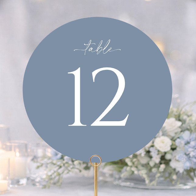 Invitación Dusty Blue Round Wedding Table Number (Subido por el creador)