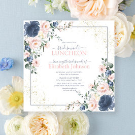 Invitación Dusty Blue Rubor Oro rosa Floral Noche de la dama