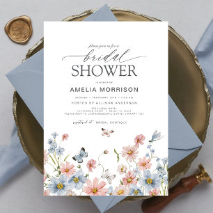 Invitación Dusty Blue Rubor Pink Elegant Garden Bridal Shower