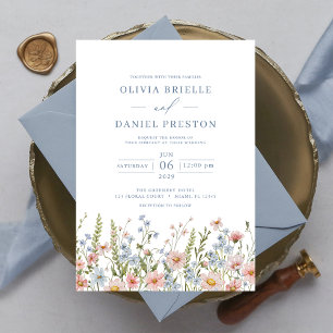Invitación Dusty Blue Rubor Pink Elegant Garden Wedding