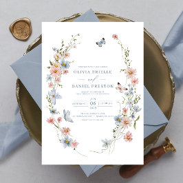 Invitación Dusty Blue Rubor Pink Elegant Garden Wedding