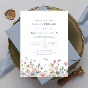 Invitación Dusty Blue Rubor Pink Elegant Garden Wedding