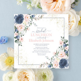 Invitación Dusty Blue Rubor Pink Gold Floral Bridal Luncheon