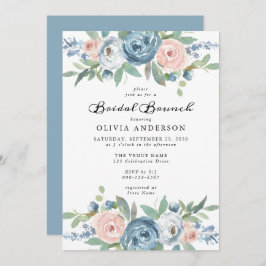 Invitación Dusty Blue & Rubor Rosa Floral Bridal Brunch