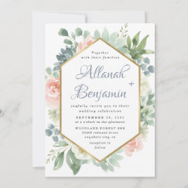 Invitación Dusty Blue Rubor Succulent Floral Garden Wedding