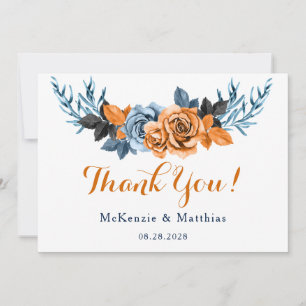 Invitación Dusty Blue & Rusty Peony Floral Gracias Cartas