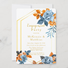 Invitación Dusty Blue & Rusty Peony Gold Engagement Party